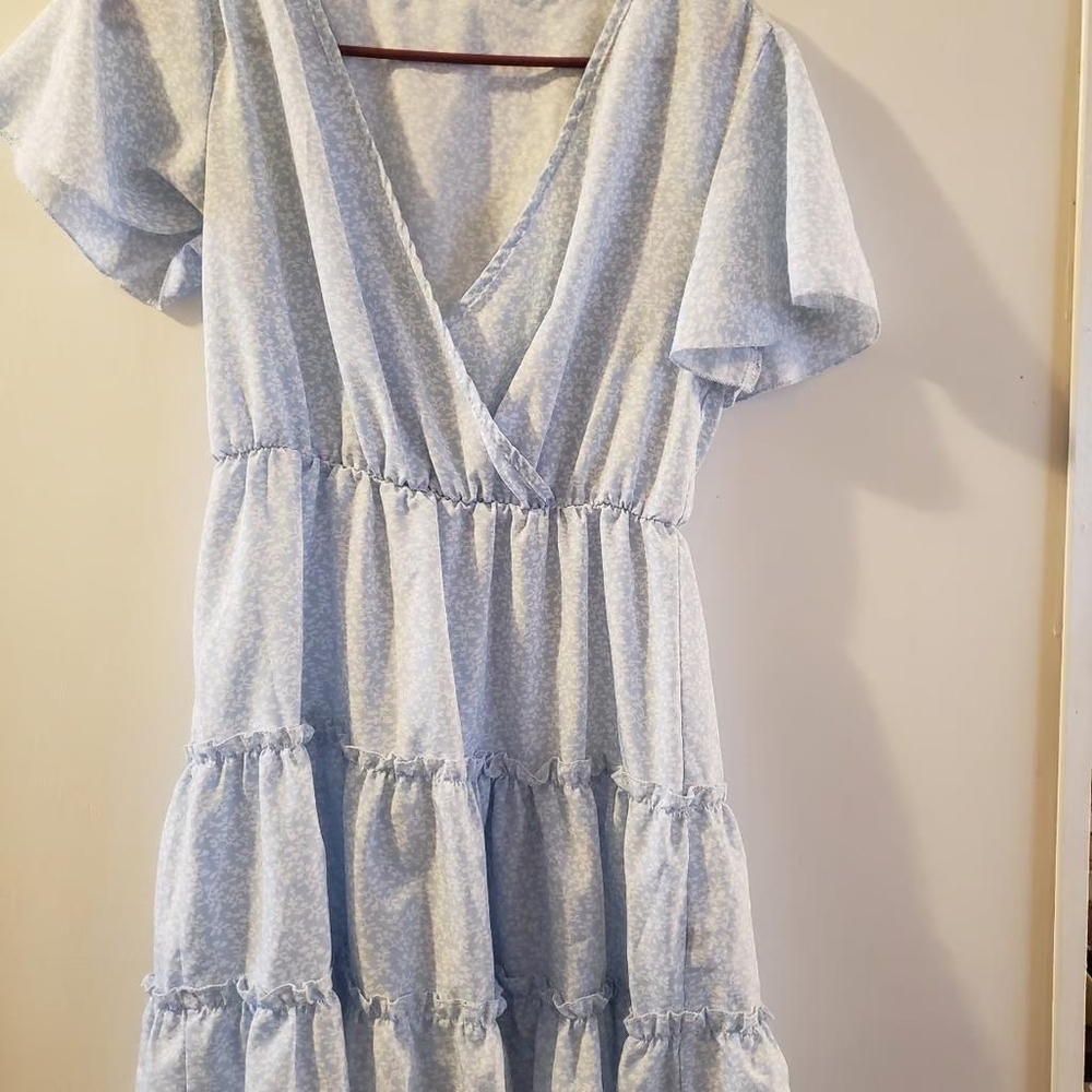Womens shein light blue floral peasant mini dress small